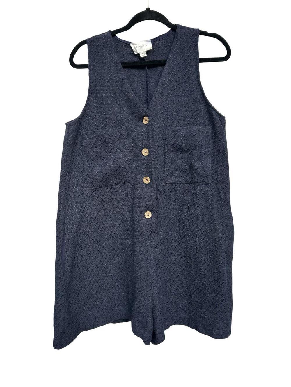 Pomander Place Navy Textured Sleeveless Romper Button Front Womens Size L